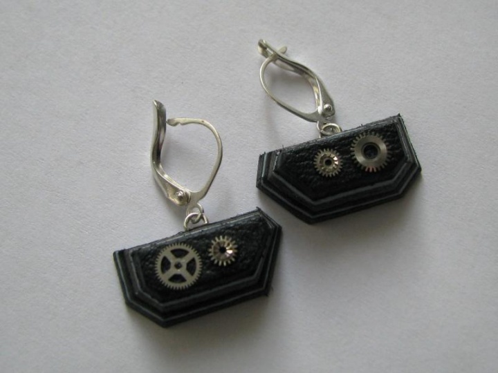 Leather earrings.