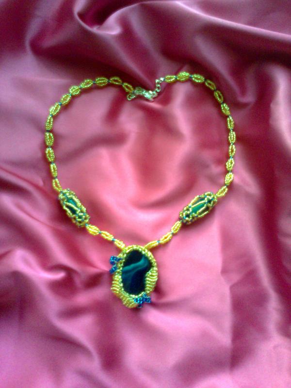 blue agate and glass necklace