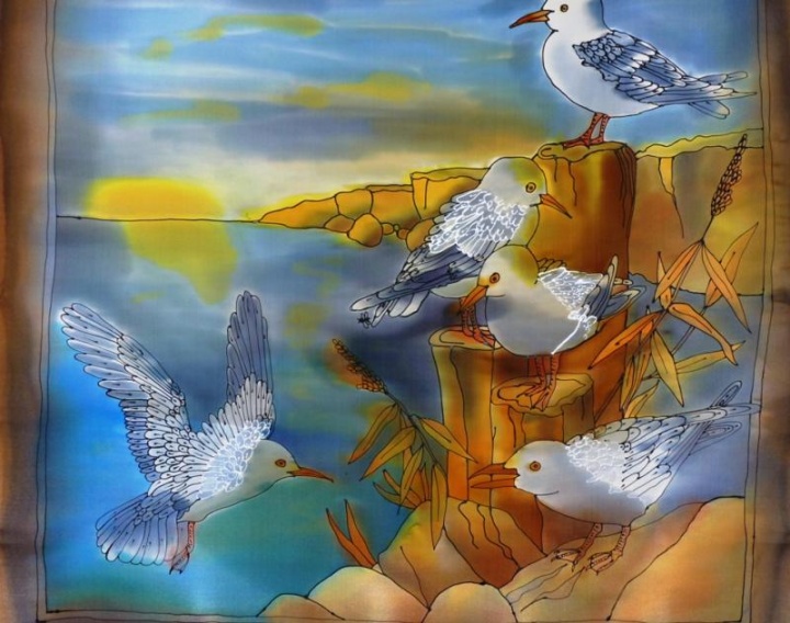 Seagull, silk scarf