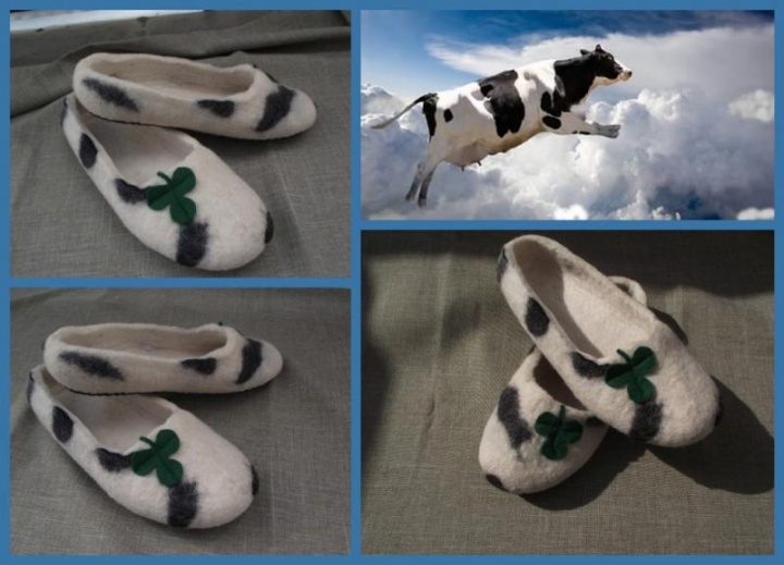Felt slippers " Flying Cow "