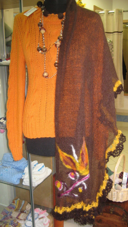 brown wool robe with motifs