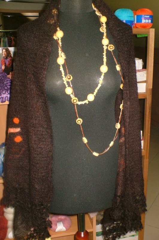 dark brown wool scarf with motives