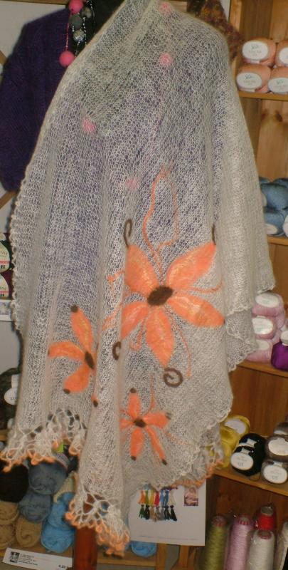 white wool scarf with motives
