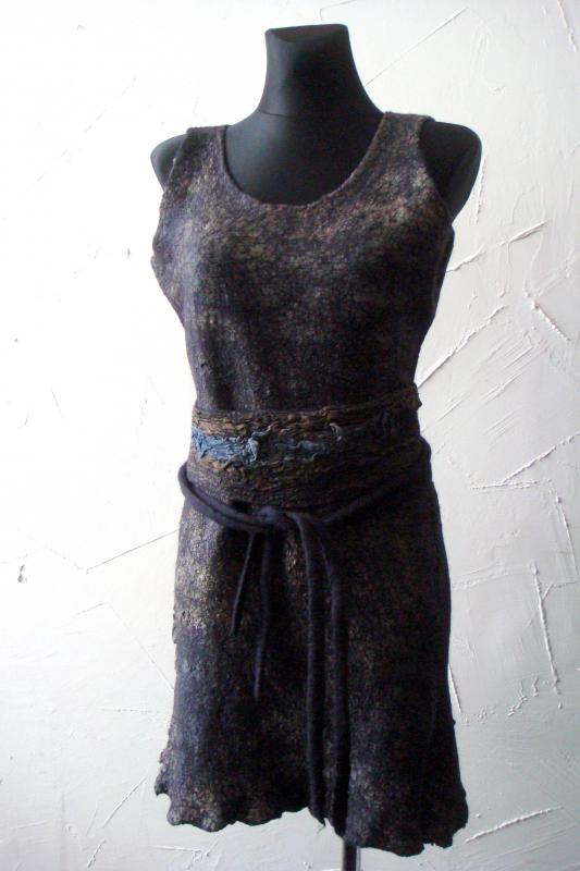 Felted merino wool dress with silk