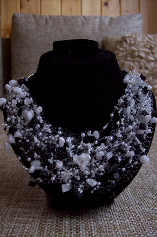 White and black agate stone
