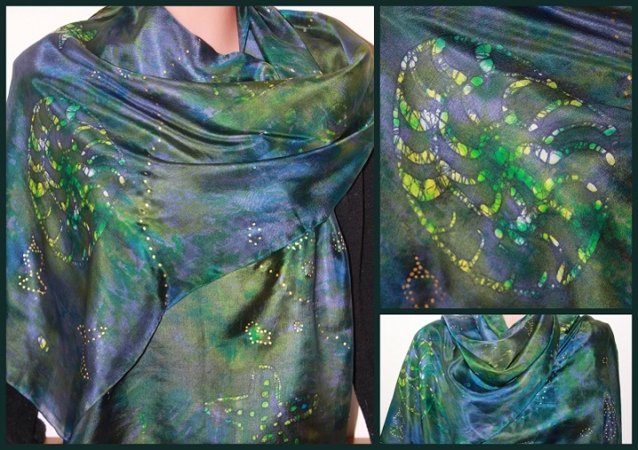 The ocean depths, silk scarf, shawl