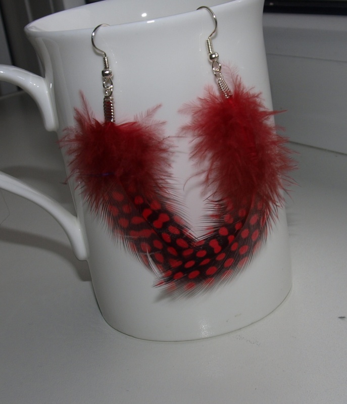 Feather earrings red
