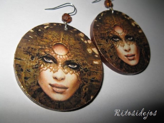 decoupage earrings Moteris_chaki