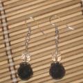 Dark purple flint earrings - Earrings - beadwork