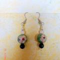057thPink quartz bead CLOISONS - Earrings - beadwork