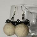 White - black - Earrings - felting