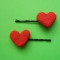 Red hearts - Hair accessories - felting