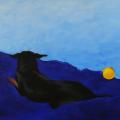 Dog and ball - Oil painting - drawing