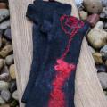 Black with red - Gloves & mittens - felting
