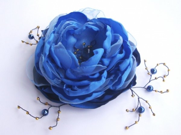 Brooch-flower. Blue with a sprig - Accessory