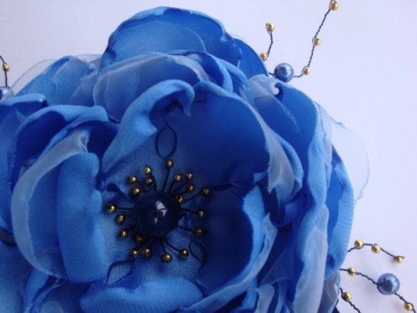 Brooch-flower. Blue with a sprig 3