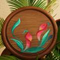 Coasters " Flamingos " - Acrylic painting - drawing