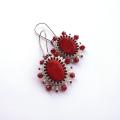 Red jadeite cabochon earrings - Earrings - beadwork