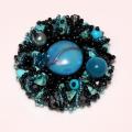 Light blue - black - Brooches - beadwork