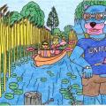 Puss meets canoeists - Pictures - drawing