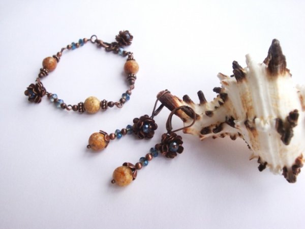 Bracelet and earrings with roses - Kits