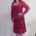 Red crocheted suit - Dresses - needlework
