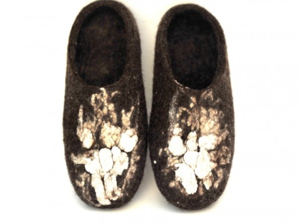 Natural wool felted slippers, brown - Shoes & slippers