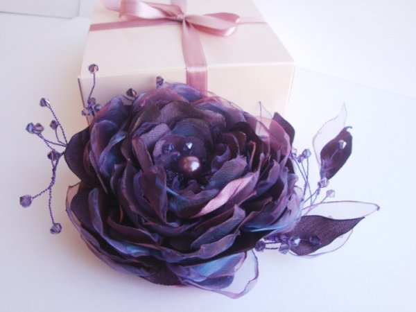 Flower - brooch with beads sprig - Accessory
