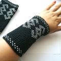 Black with white mother of pearl beads - Wristlets - knitwork