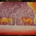 Two elephants - Acrylic painting - drawing