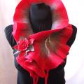 Gray-red shawl - Scarves & shawls - felting