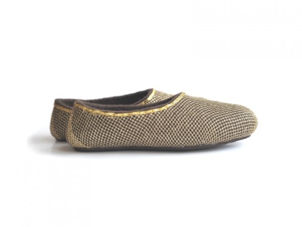 Felt slippers GOLD / CHOCOLATE - Shoes & slippers
