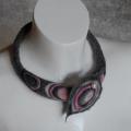 " Grey with pink " - Necklaces - felting