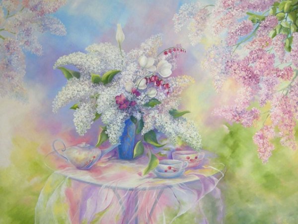 " Early tea " - Oil painting