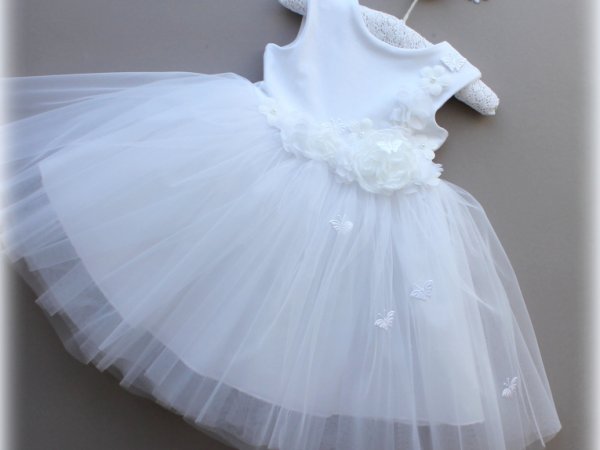 linen crocheted dress Christening - Baptism clothes