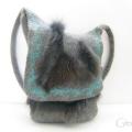 Grey with Turkic accent and fur - Handbags & wallets - felting