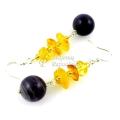 Amber with amethyst - Earrings - beadwork