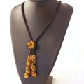 Dark brown necklace (tow) with amber - Necklace - beadwork