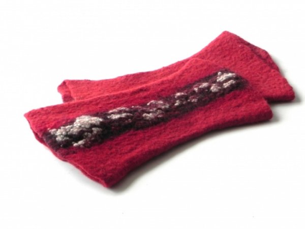Felted wristlets burgundy color 2