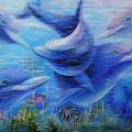 " Dolphins " 90x60 - Oil painting - drawing