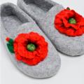 Gray with poppy - Shoes & slippers - felting