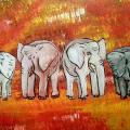 4 elephants - Acrylic painting - drawing