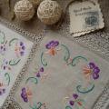 Purple begonias. 8 units - Tablecloths & napkins - needlework