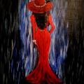 Red Lady in the dark - Acrylic painting - drawing