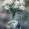 White roses 28x45 - Oil painting - drawing