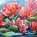 Water lilies 60x30 - Oil painting - drawing
