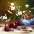 Still life with cherries 45x20 - Oil painting - drawing