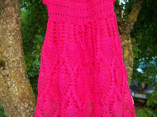 Crocheted suknyte pink linen. - Children clothes