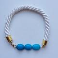 White rope bracelet with turquoise. - Bracelets - beadwork