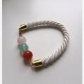 White rope bracelet with jade, akvam - Bracelets - beadwork